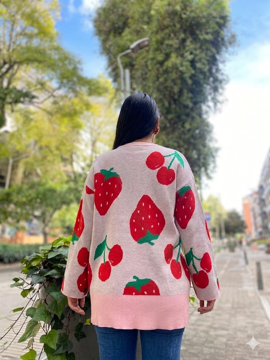 Bluson tejido con diseño de frutas